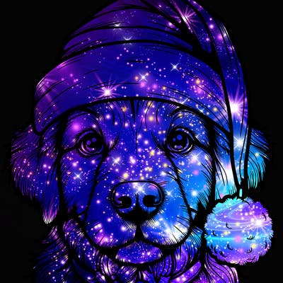 realistic dog with a christmas hat