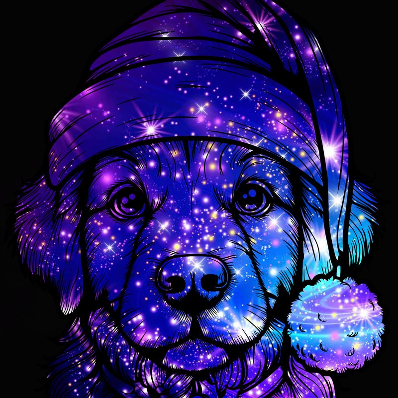 realistic dog with a christmas hat