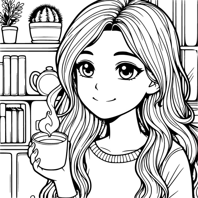 girl drinking coffee from cup realistic