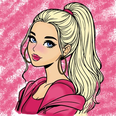 realistic girl with a high ponytail