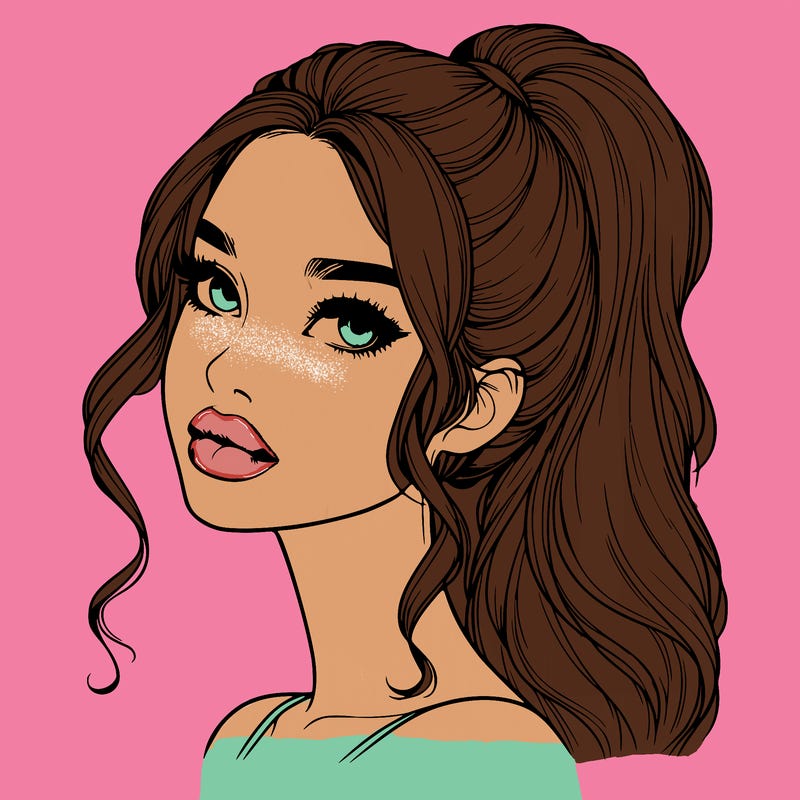 realistic girl with a ponytail on her hair and lips