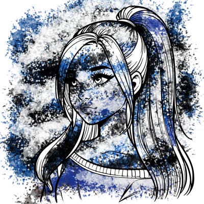 realistic girl with a high ponytail