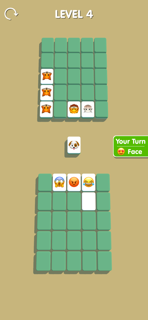 Tile Push! - Tile Pushゲームプレイのスクリーンショット。動物と絵文字タイルを使った1v1タイルマッチングデュエルが表示されている。