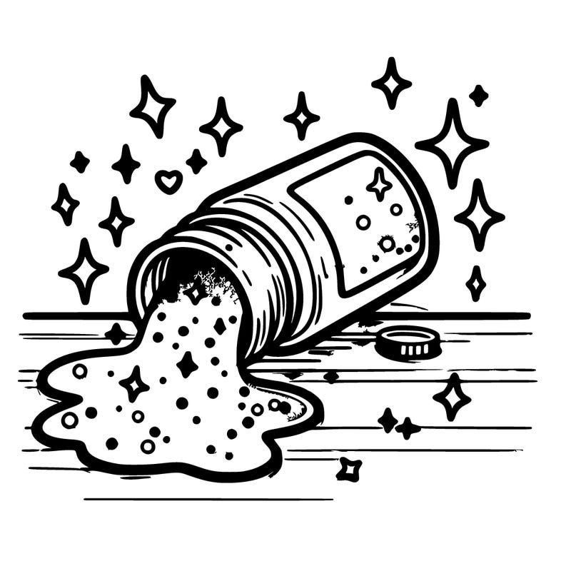 glitter jar tiped all over the table