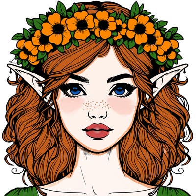 realistic female elf with flower crown