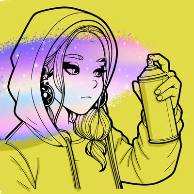 a realistic girl, spray painting