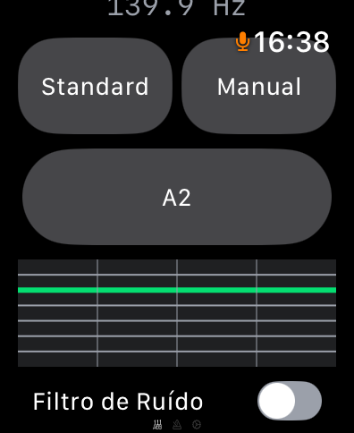 TunerWatch - TunerWatch Apple Watch app interface showing manual tuning mode for A2 note with visual string guide