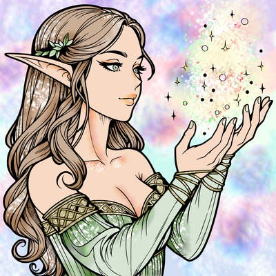realistic elf girl doing magic