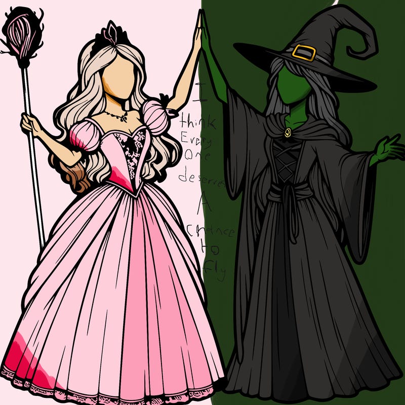 detailed realistic split of a princess and a witch