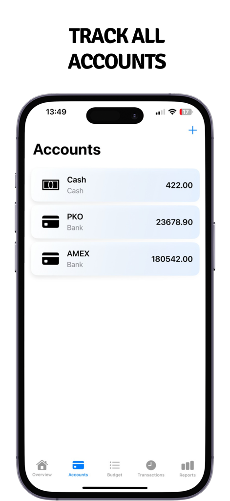 Finka - Finka app interface showing multiple financial accounts and their current balances