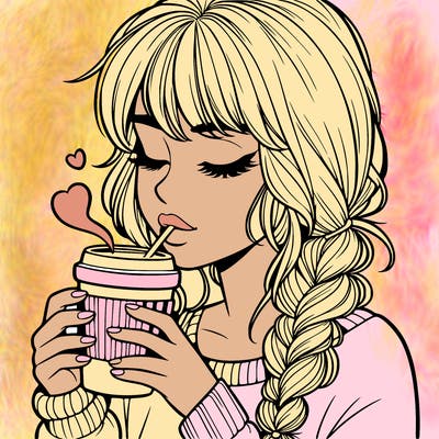 realistic girl drinking coffee