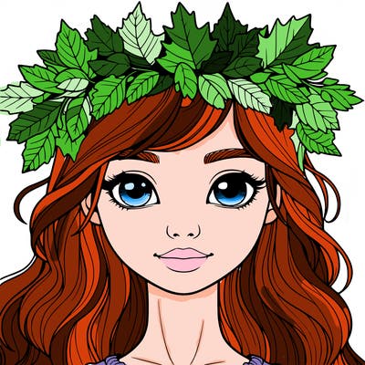 realistic girl with fall leaf crown
