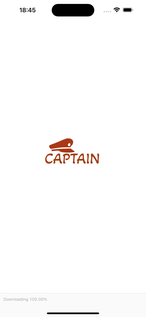 Captain Driver - Captain Driver app splash screen showing a captain hat logo and a 100 percent download progress bar