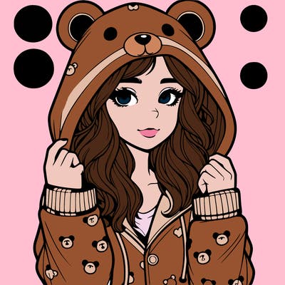 realistic girl in a animal pjs hoodie
