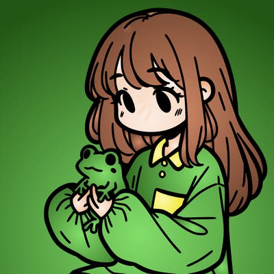 girl with long hair and a oversized shirt. and she is holding a frog