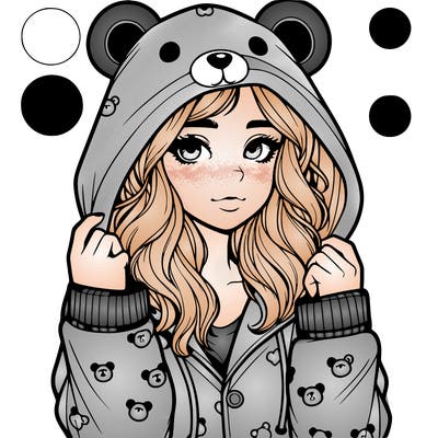 realistic girl in a animal pjs hoodie