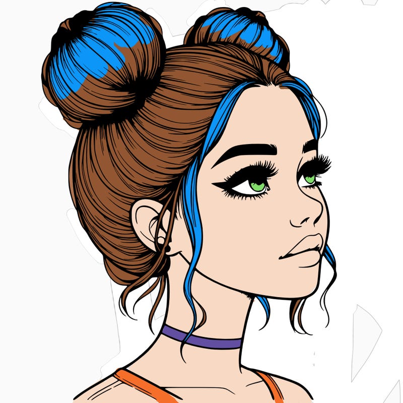 realistic girl with buns on the top of her head