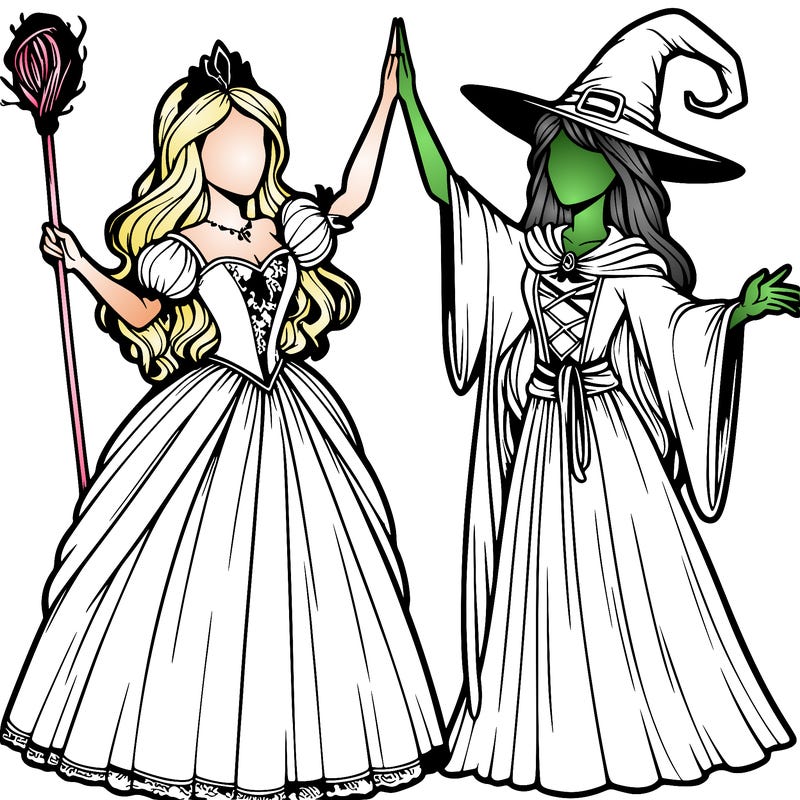 detailed realistic split of a princess and a witch