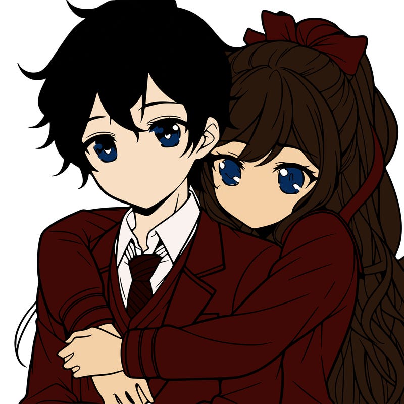 girl and boy hugging anime