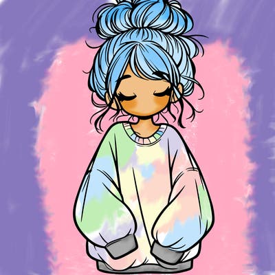 girl with baggy sweatshirt and messy bun