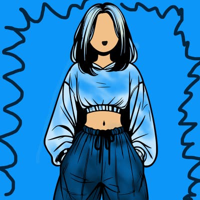 realistic girl faceless with baggy pants and a crop top