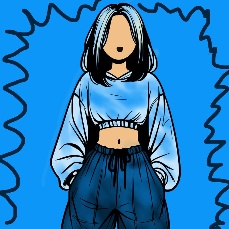 realistic girl faceless with baggy pants and a crop top