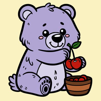 bear holding cherry