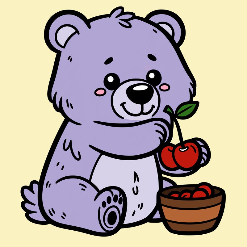 bear holding cherry
