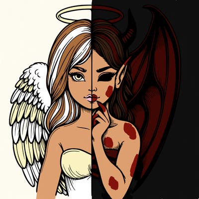 realistic angel half demon