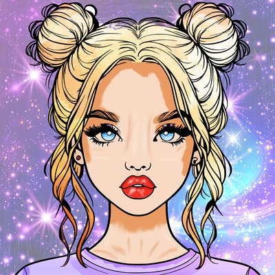 realistic girl with two buns in hair and lips