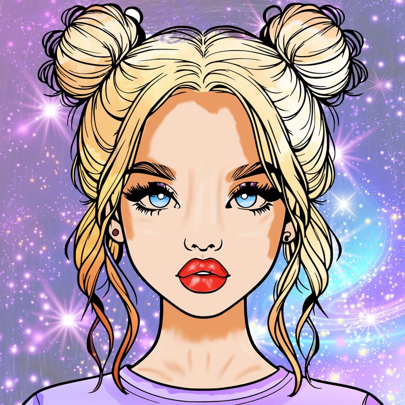 realistic girl with two buns in hair and lips