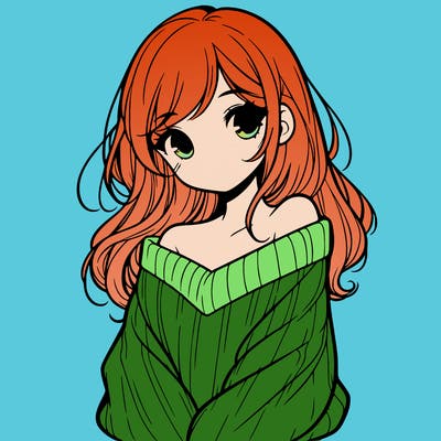 shy pretty girl wearing a sweater that is falling off one shoulder portrait