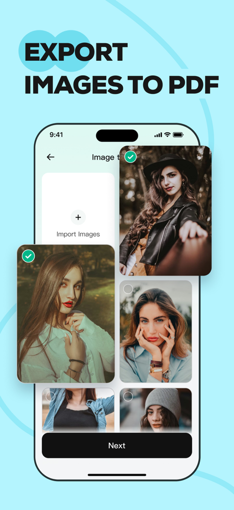 アプリ内で複数の画像を単一のPDFドキュメントにエクスポートする機能を示すiPhone画面