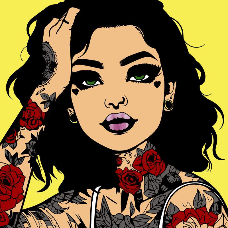 realistic girl with tattoos all over