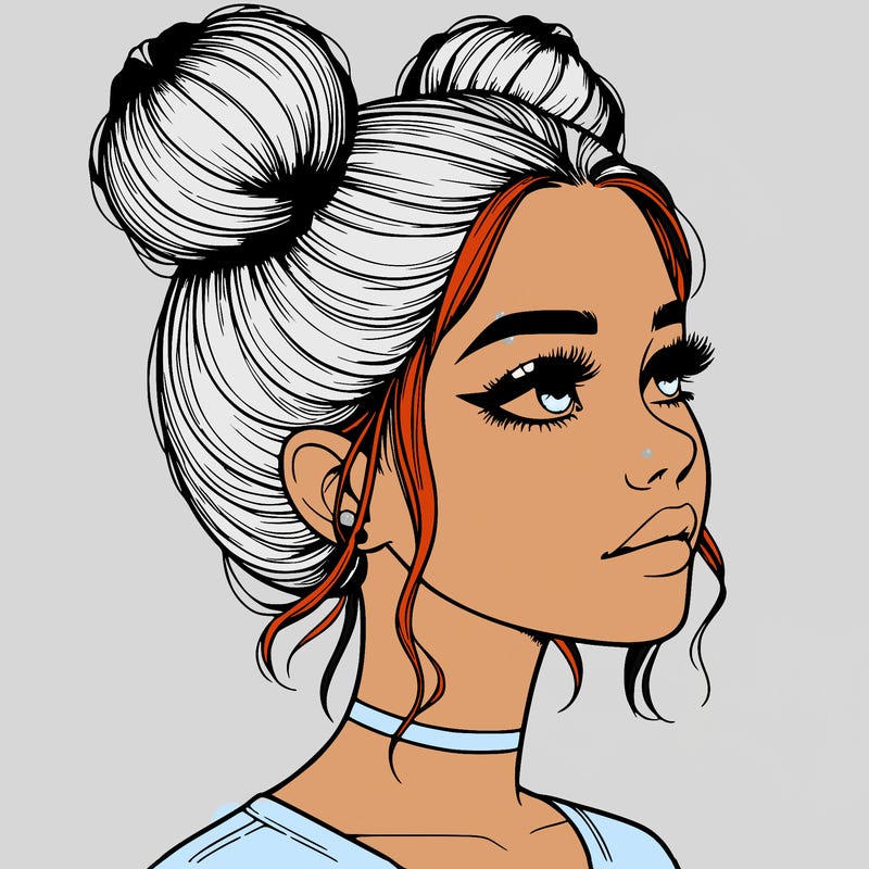 realistic girl with buns on the top of her head