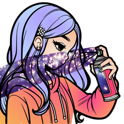 a realistic girl spray painting