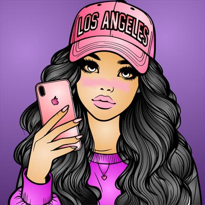 realistic beautiful girl wearing los ángeles cap holding an iphone