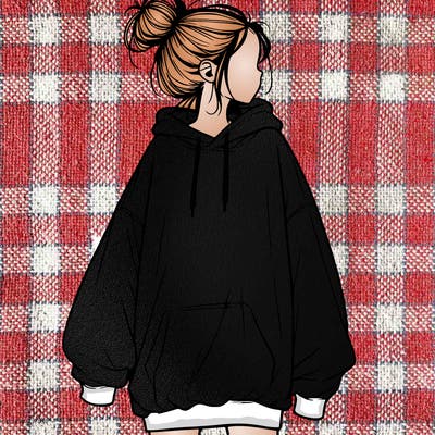 realistic girl with a oversized sweatshirt on and a bun