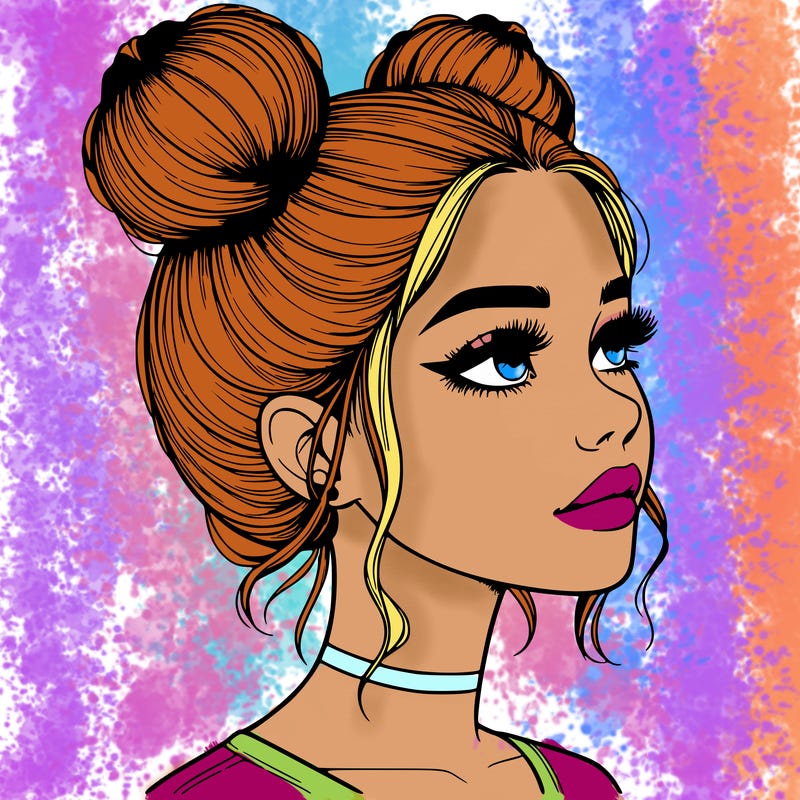 realistic girl with buns on the top of her head