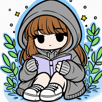 girl in oversized hoodie reading a book
