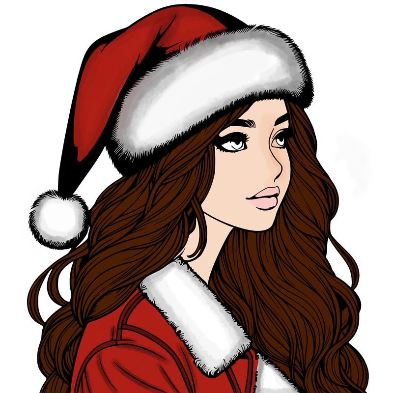 realistic girl in santa hat