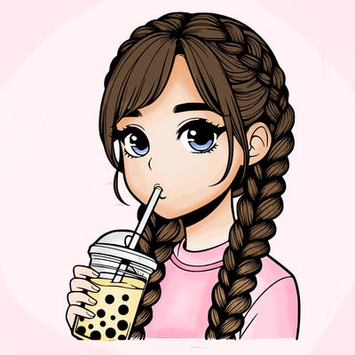realistic girl with braided hair drinking boba