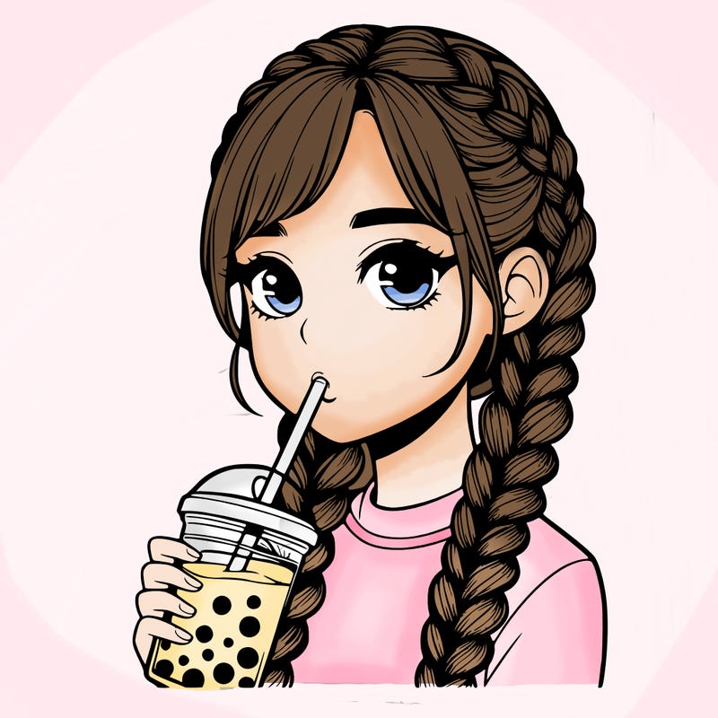 realistic girl with braided hair drinking boba