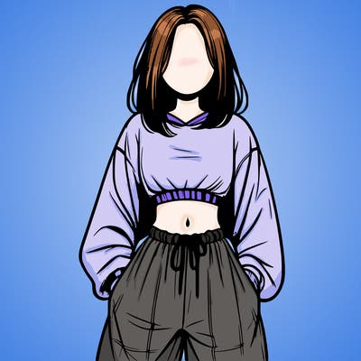 realistic girl faceless with baggy pants and a crop top