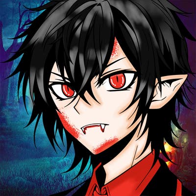 evil anime vampire boy with white pupils
