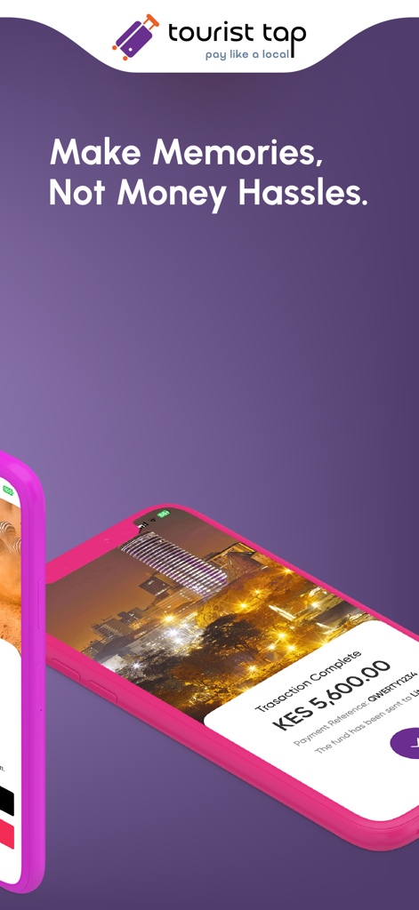 Tourist Tap - Tourist Tap app interface showing a successful transaction completion on a smartphone