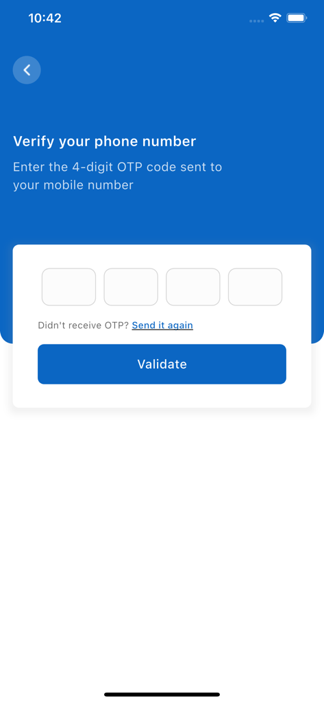 Afriglobal Medicare - Schermata di verifica del numero di telefono di Afriglobal Medicare con inserimento OTP