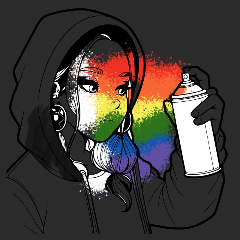 a realistic girl, spray painting