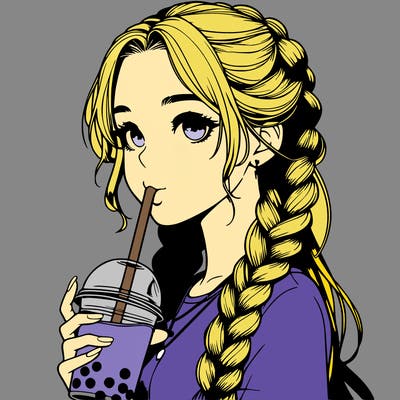 realistic girl with braided hair drinking boba