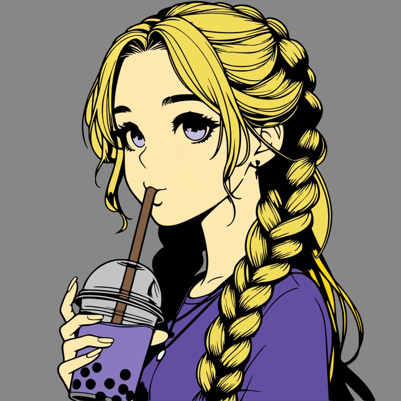 realistic girl with braided hair drinking boba